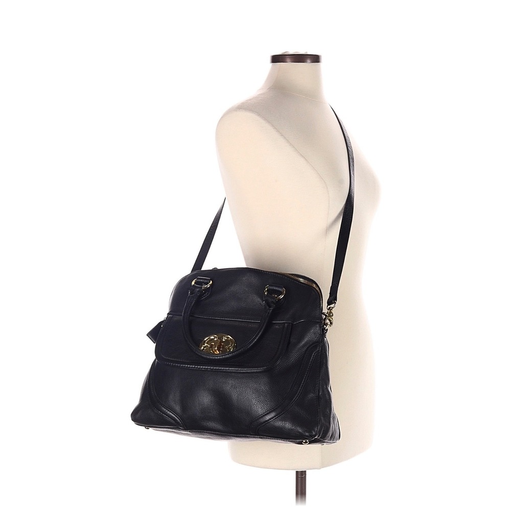 Emma Fox Black Pebbled Leather Dome Satchel Crossbody Bag Gold Hardware